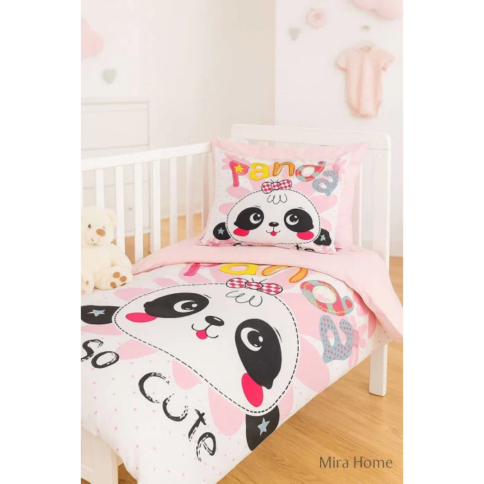 Yenidoğan Kız Bebek Nevresim Takımı &#37;100 Pamuklu Panda So Cute