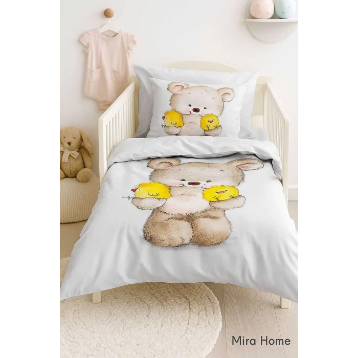 Yenidoğan Kız / Erkek Unisex Bebek Nevresim Takımı &#37;100 Pamuklu Civciv