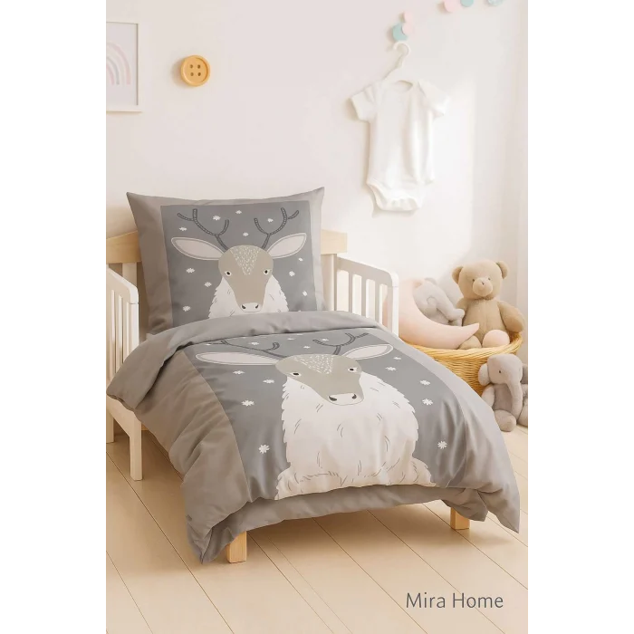 Yenidoğan Kız / Erkek Unisex Bebek Nevresim Takımı &#37;100 Pamuklu Geyik