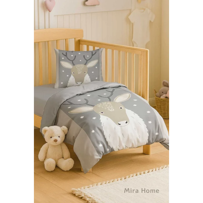 Yenidoğan Kız / Erkek Unisex Bebek Nevresim Takımı &#37;100 Pamuklu Geyik