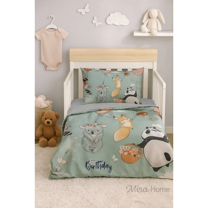 Yenidoğan Kız / Erkek Unisex Bebek Nevresim Takımı &#37;100 Pamuklu Sevimli Hayvanlar