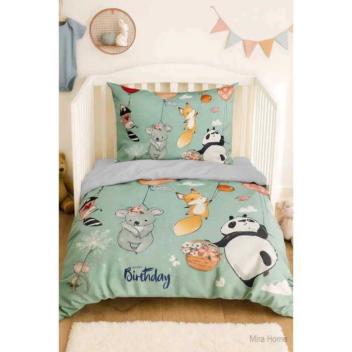 Yenidoğan Kız / Erkek Unisex Bebek Nevresim Takımı &#37;100 Pamuklu Sevimli Hayvanlar