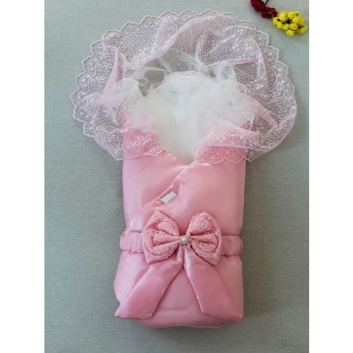 Luz&Pos Yenidoğan Kumru İnci Fiyonk Kristal Parlak Duvaklı Kundak Bebek Battaniyesi Pembe