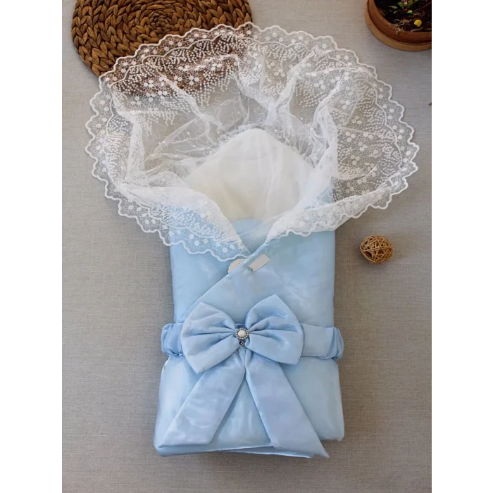 Luz&Pos Yenidoğan Kumru İnci Fiyonk Kristal Parlak Duvaklı Kundak Bebek Battaniyesi Mavi