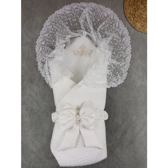Luz&Pos Yenidoğan Kumru Plazma Taçlı Lüks Kundak Bebek Battaniyesi Ekru