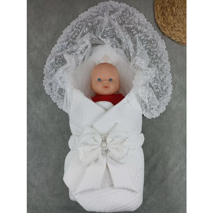 Luz&Pos Yenidoğan Kumru Plazma Taçlı Lüks Kundak Bebek Battaniyesi Ekru