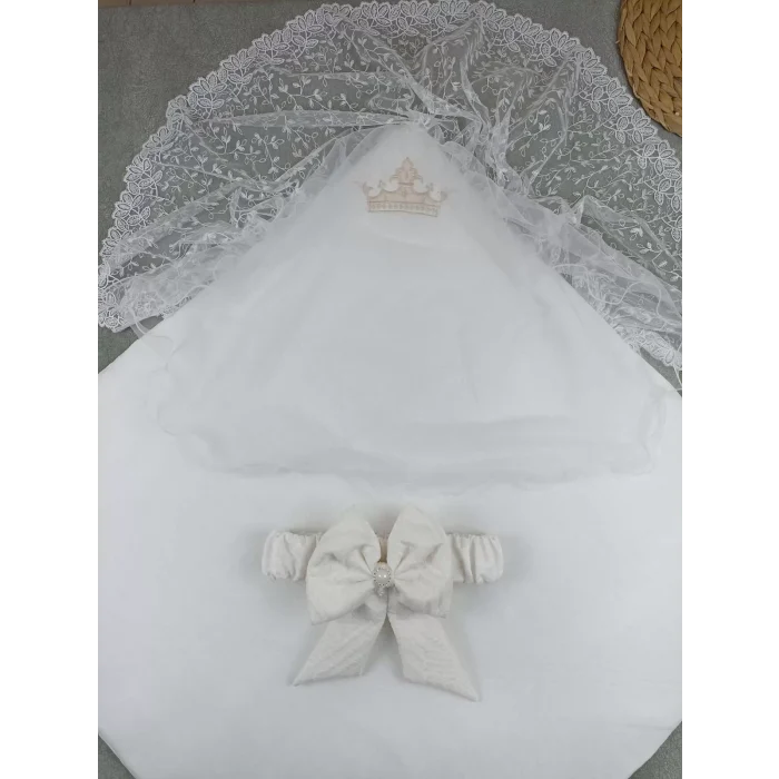 Luz&Pos Yenidoğan Kumru Plazma Taçlı Lüks Kundak Bebek Battaniyesi Ekru