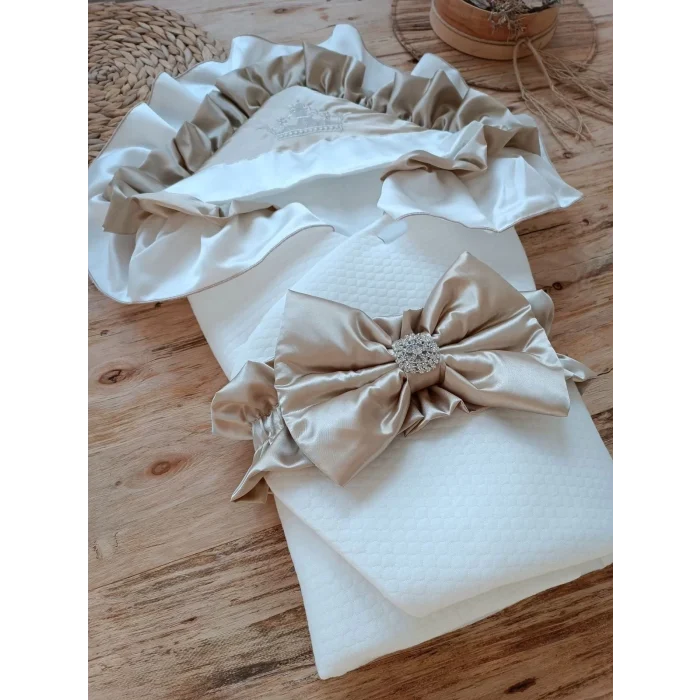 Luz&Pos Yenidoğan Mehtap Lüks Kelebek Taç Nakışlı Bebek Battaniyesi Kundak Vizon