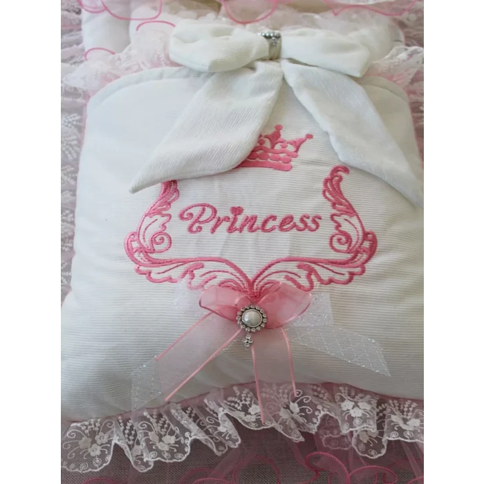 Luz&Pos Yenidoğan Nil Taç Nakışlı Kundaklı Trilüks 3lü Alt Açma Seti Fuşya