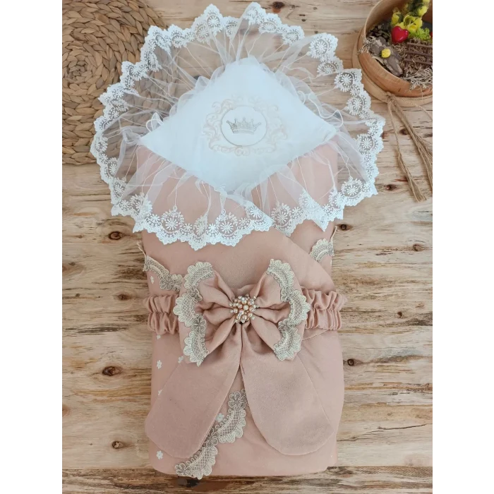 Luz&Pos Yenidoğan Pamuk Papatya Desenli Trilüks Unisex Kundak Bebek Battaniyesi Kahverengi