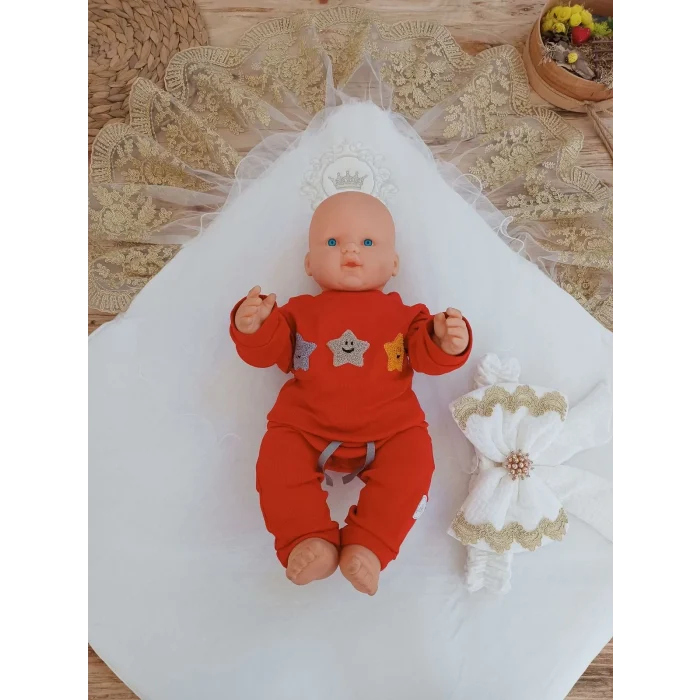 Luz&Pos Yenidoğan Pamuk Taç Benim Prensesim Nakışlı Trilüks Kundak Bebek Battaniyesi Ekru