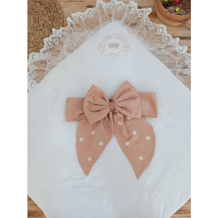 Luz&Pos Yenidoğan Papatya Desenli Trilüks Unisex Kundak Bebek Battaniyesi Kahverengi