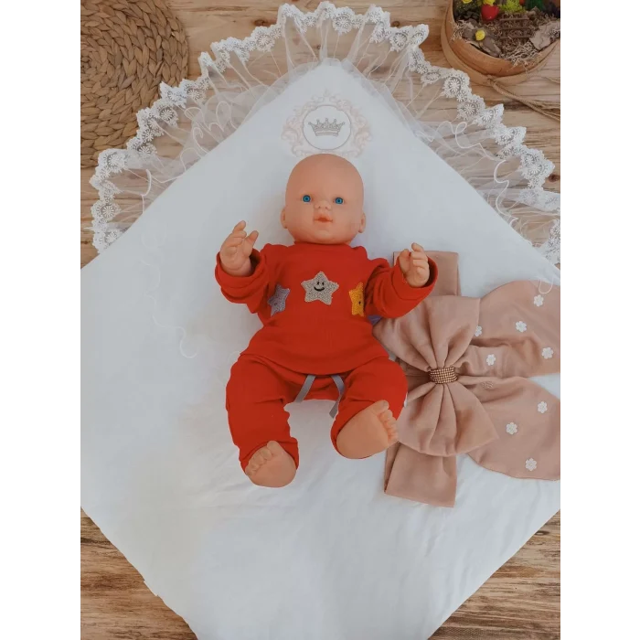 Luz&Pos Yenidoğan Papatya Desenli Trilüks Unisex Kundak Bebek Battaniyesi Kahverengi