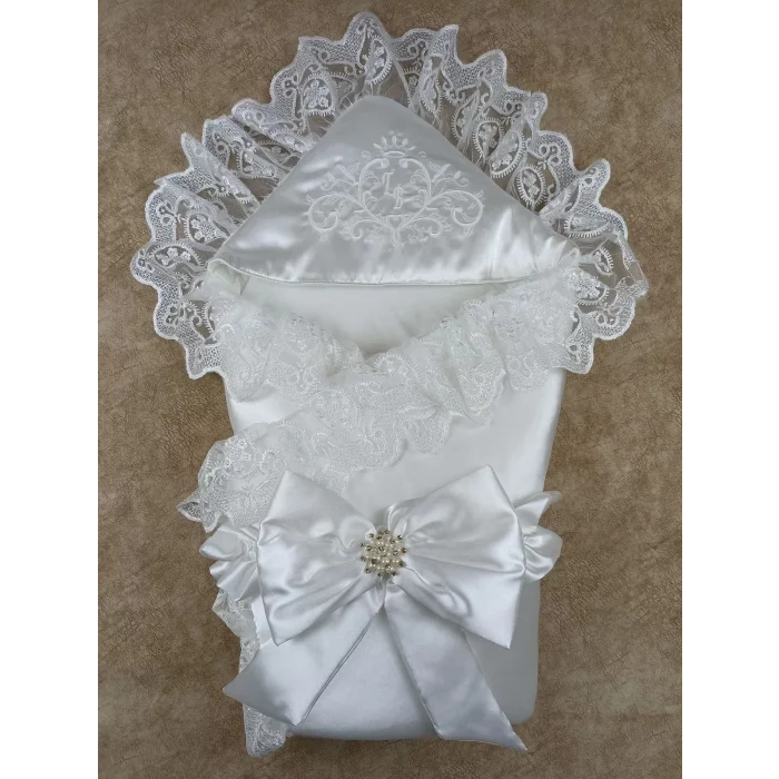 Luz&Pos Yenidoğan Pırıltı Nakış Detaylı Lüks Kundak Bebek Battaniyesi Ekru