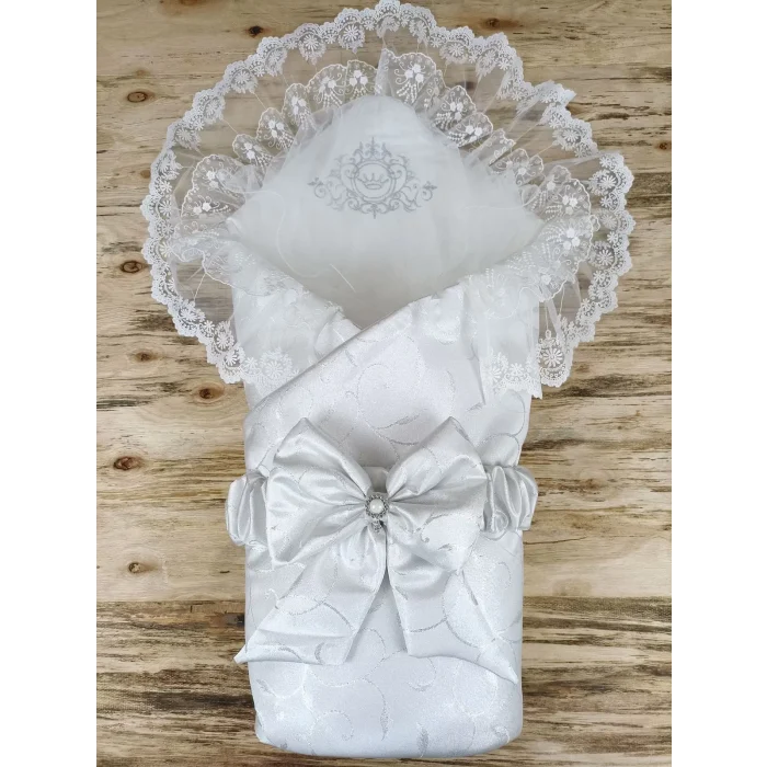 Luz&Pos Yenidoğan Pırıltı Taç Nakışlı İnci Delüks Kundak Bebek Battaniyesi Ekru