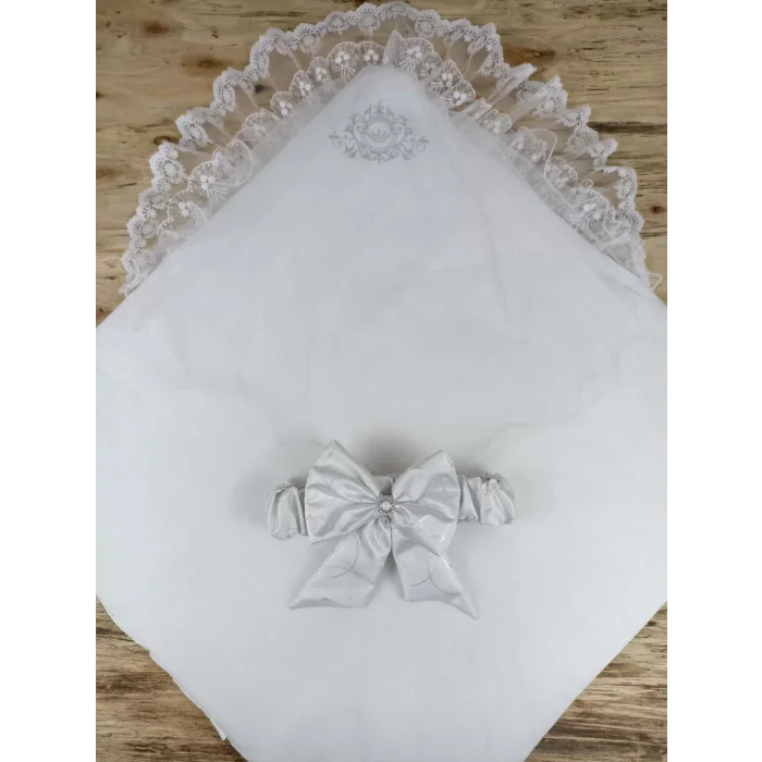 Luz&Pos Yenidoğan Pırıltı Taç Nakışlı İnci Delüks Kundak Bebek Battaniyesi Ekru
