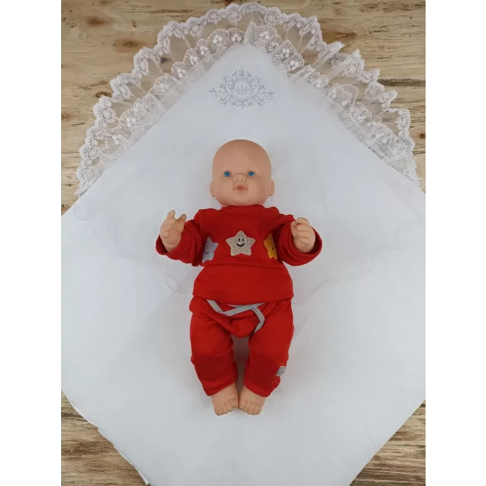 Luz&Pos Yenidoğan Pırıltı Taç Nakışlı İnci Delüks Kundak Bebek Battaniyesi Ekru