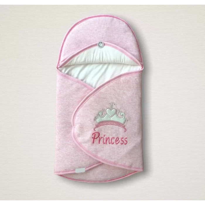 Luz&Pos Yenidoğan Princess Nakışlı Çizgi Efektli Kız Bebek Klasik Kundak Bebek Battaniyesi Pembe