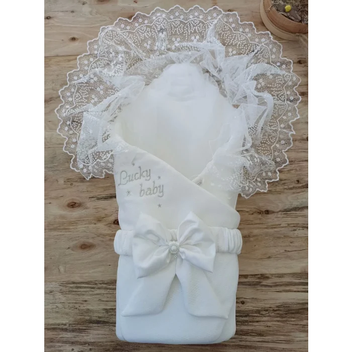 Luz&Pos Yenidoğan Sahra Lucky Baby Nakışlı Kundak Bebek Battaniyesi Ekru