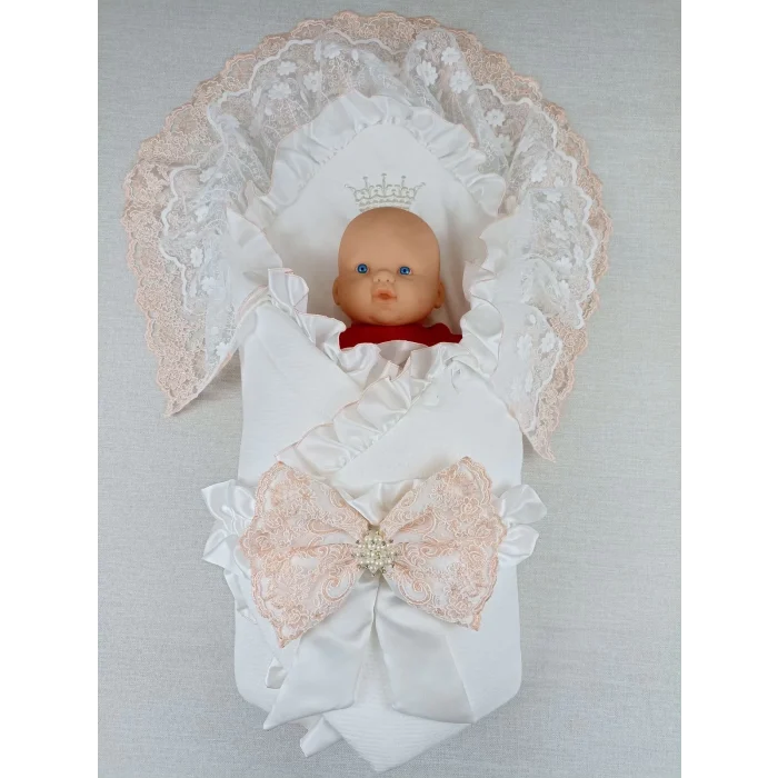 Luz&Pos Yenidoğan Sahra Taç Nakışlı Trilüks Kundak Bebek Battaniyesi Ekru