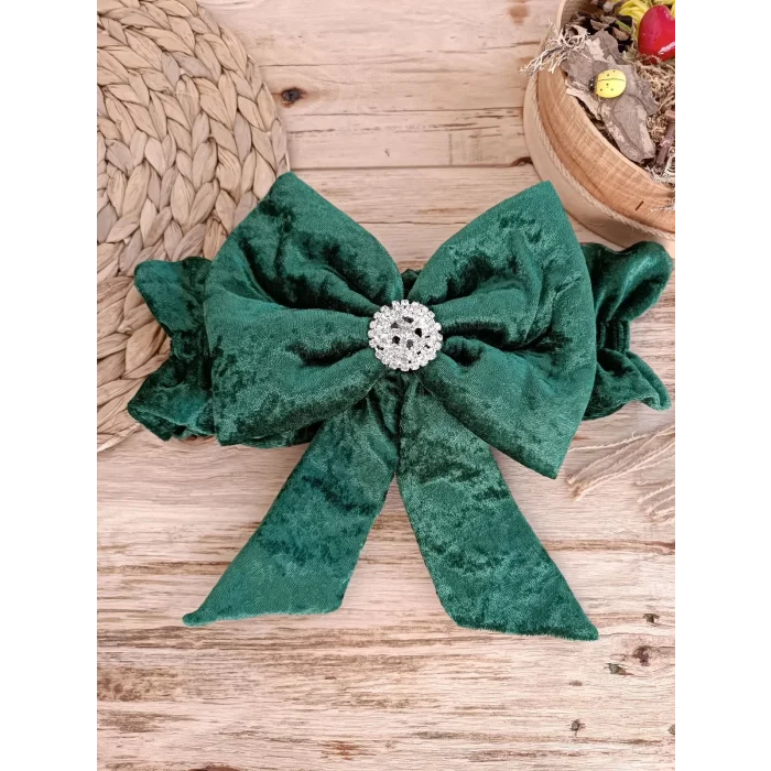 Luz&Pos Yenidoğan Saray Kadife Taç Nakışlı İnci Fiyonklu Çift Dantel Duvak Trilüks Kundak Bebek Battaniyesi Yeşil