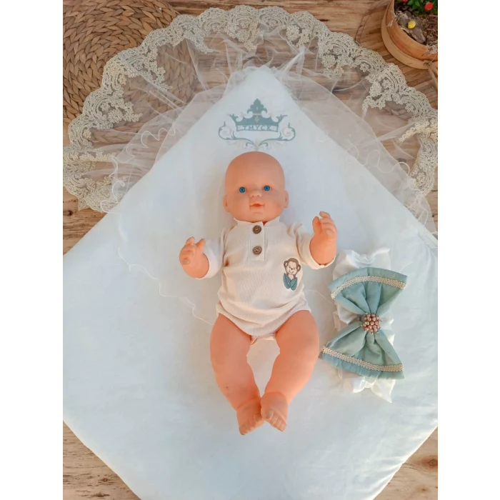 Luz&Pos Yenidoğan Tericotton Örgülü Trilüx Bebek Battaniyesi Kundak Yeşil