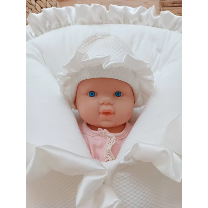 Luz&Pos Yenidoğan Ultralüks Fermuarlı Ve Cepli Lucky Baby Nakışlı Bebek Battaniyesi Kundak Ekru