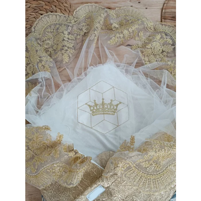 Luz&Pos Yenidoğan Ultralüks Piramit Desenli Güpürlü Bebek Battaniyesi Kundak Gold