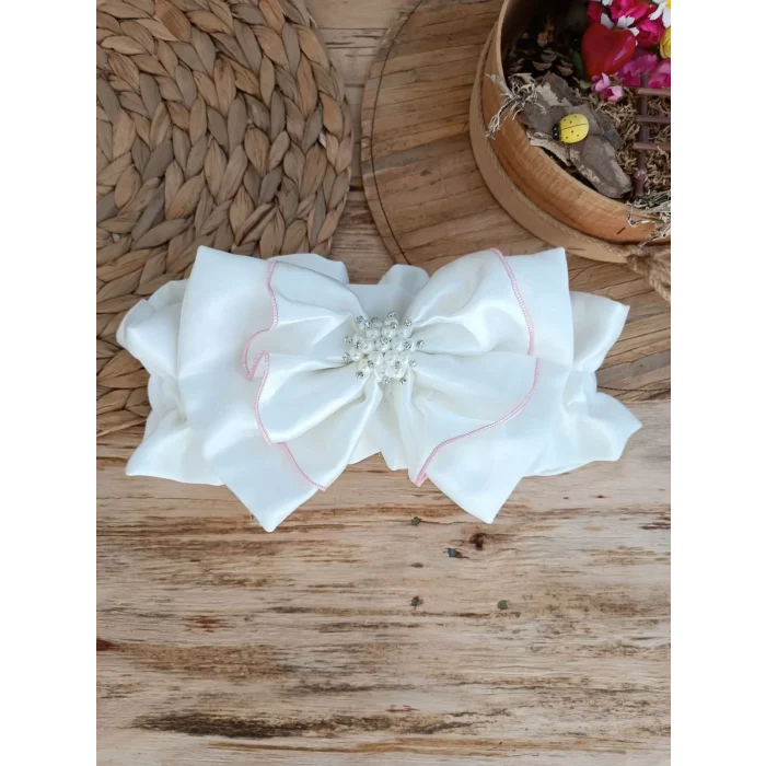 Luz&Pos Yenidoğan Wool Yün Kumaş Taç Nakışlı Güpür Duvaklı Fiyonk Prizma Taş Unisex Kundak Bebek Battaniyesi Pembe