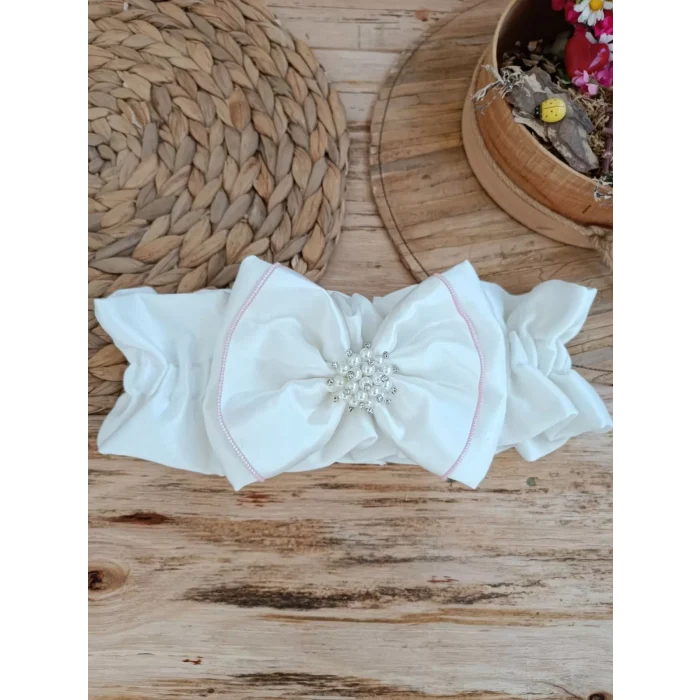 Luz&Pos Yenidoğan Wool Yün Kumaş Taç Nakışlı Güpür Duvaklı Fiyonk Prizma Taş Unisex Kundak Bebek Battaniyesi Pembe