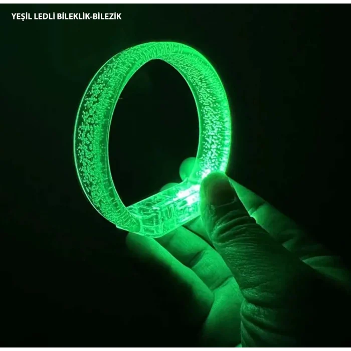 Yeşil Led Işıklı Baskı Yapılabilen Pilli Bileklik Bilezik 1,5 Cm Genişlik