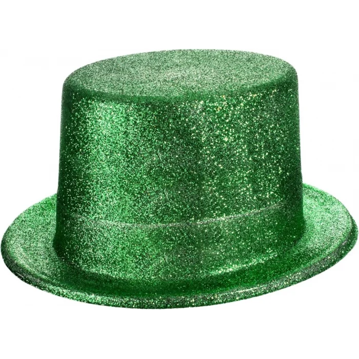 Yeşil Renk Parıltılı Simli Fötr Silindir Parti Şapkası
