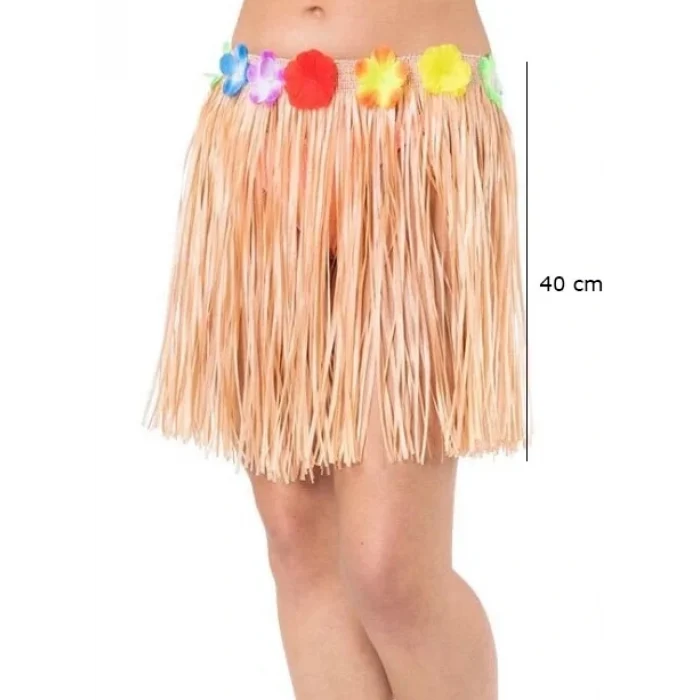 Yetişkin Ve Çocuk Uyumlu Saman Renk Püsküllü Hawaii Luau Hula Etek 40