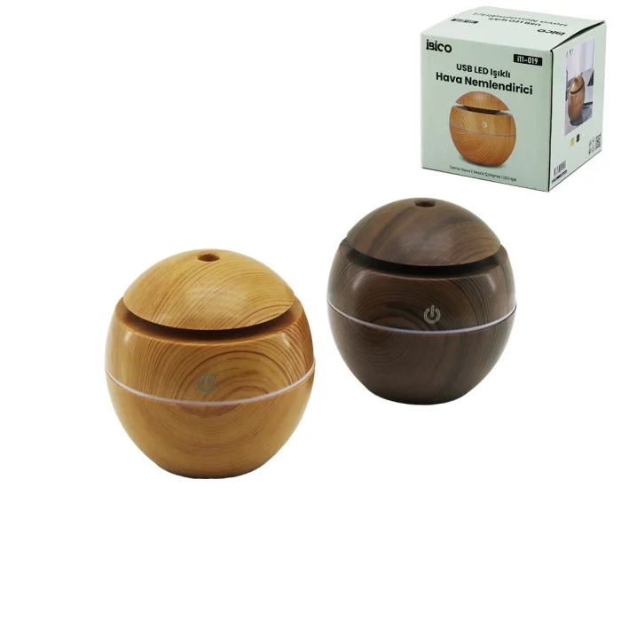 Yuvarlak Ahşap Görünümlü Usb Şarjlı - Işıklı Hava Nemlendirici - Buhar Makine - Koku Giderici Herhangi Bir Renk Gönderilir