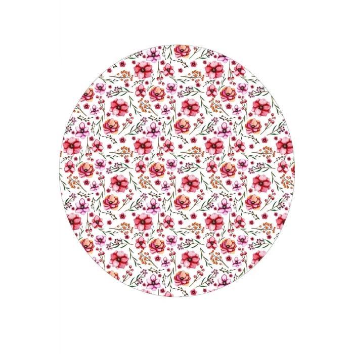 Yuvarlak Çiçek Desenli Duck Kumaş Masa Örtüsü 150x150 Cm