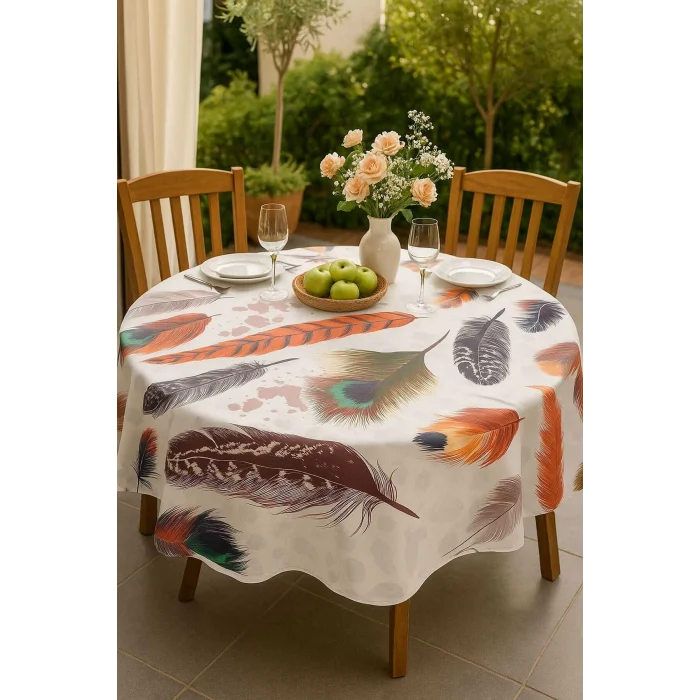 Yuvarlak Tüy Desenli Duck Kumaş Masa Örtüsü 150x150 Cm