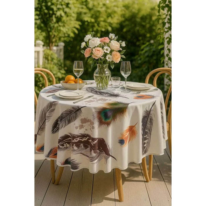 Yuvarlak Tüy Desenli Duck Kumaş Masa Örtüsü 150x150 Cm