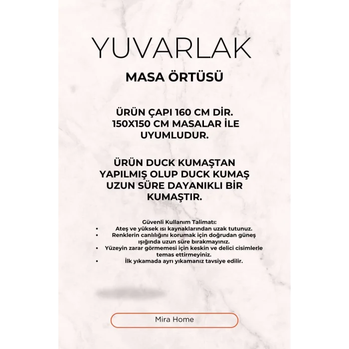 Yuvarlak Tüy Desenli Duck Kumaş Masa Örtüsü 150x150 Cm