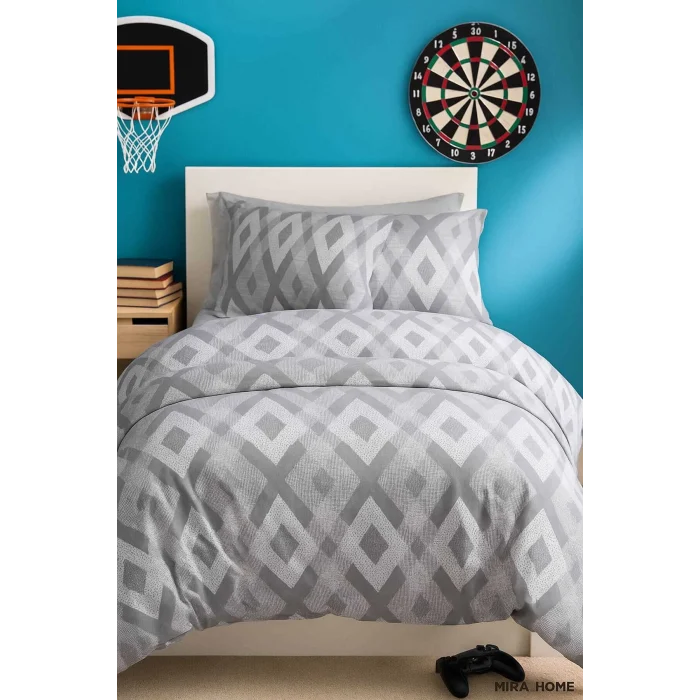 Zigzag Desenli Gri Pamuklu Tek Kişilik Nevresim Takımı