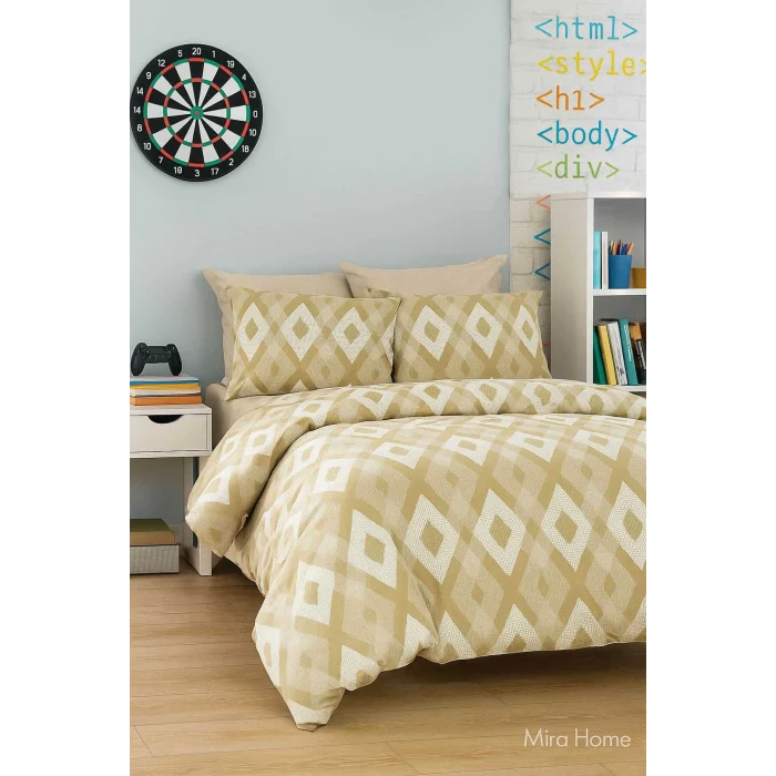 Zigzag Desenli Sarı Pamuklu Tek Kişilik Nevresim Takımı