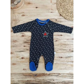 Luz&Pos 0-3 3-6 6-9 Ay Star Baby Baskılı Çıt Çıt Kapama Erkek Bebek Tulum Siyah