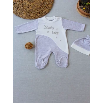 Luz&Pos 0-3 3-6 Ay Lucky Baby Nakışlı Es Çizgi Boy Şapkalı Erkek Bebek Tulumu Kahvemelanj