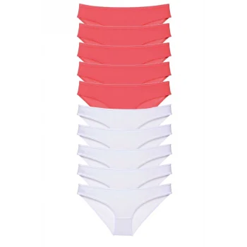 10 adet Eko Set Likralı Kadın Slip Külot Fuşya Beyaz