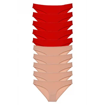 10 adet Eko Set Likralı Kadın Slip Külot Kırmızı Ten