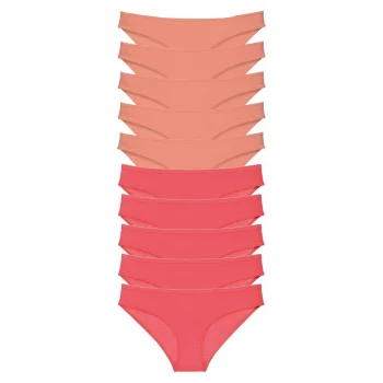 10 adet Eko Set Likralı Kadın Slip Külot Pudra Fuşya