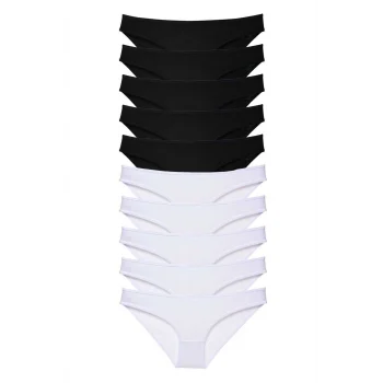 10 adet Eko Set Likralı Kadın Slip Külot Siyah Beyaz