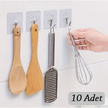 10 ADET Kendinden Yapışkanlı Şeffaf Askı