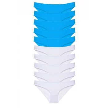 10 adet Süper Eko Set Likralı Kadın Slip Beyaz Mavi