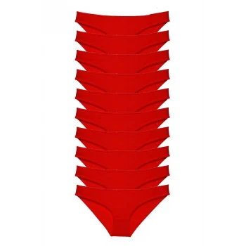 10 adet Süper Eko Set Likralı Kadın Slip Külot Kırmızı