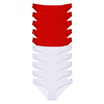 10 adet Süper Eko Set Likralı Kadın Slip Külot Kırmızı Beyaz